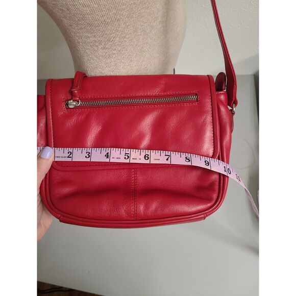 Statement Red Leather Crossbody Purse Bag Tassel Zipper Pouch Adjustable Strap - Picture 6 of 9